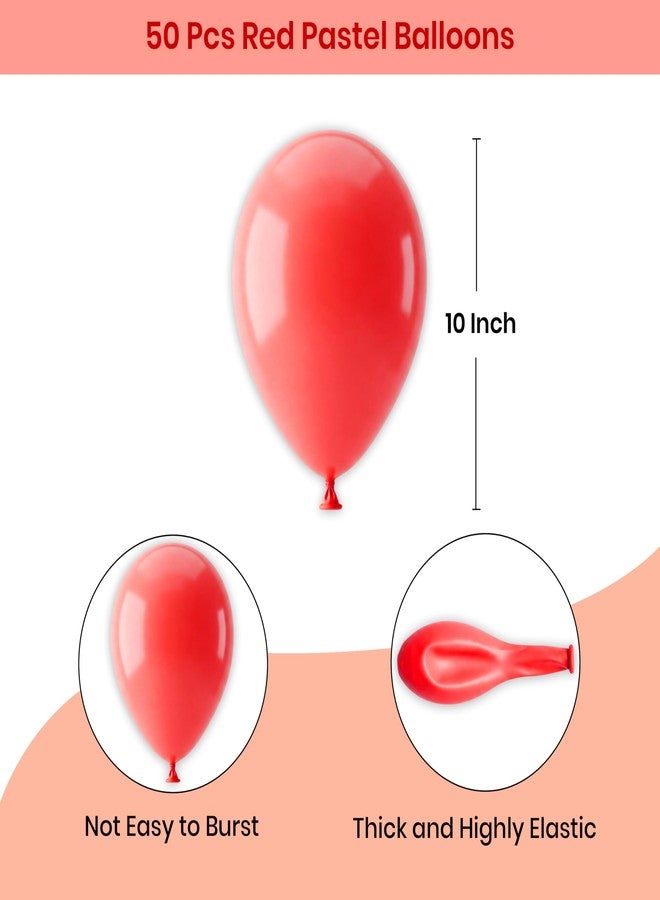 1iAM 50 Pieces Red Pastel Balloons for Decoration - Balloons for Birthday, Anniversary, Mehndi, Wedding, Retirement Party, Valentine's Day, Techer's Day Indoor, Outdoor Decoration - Image 2